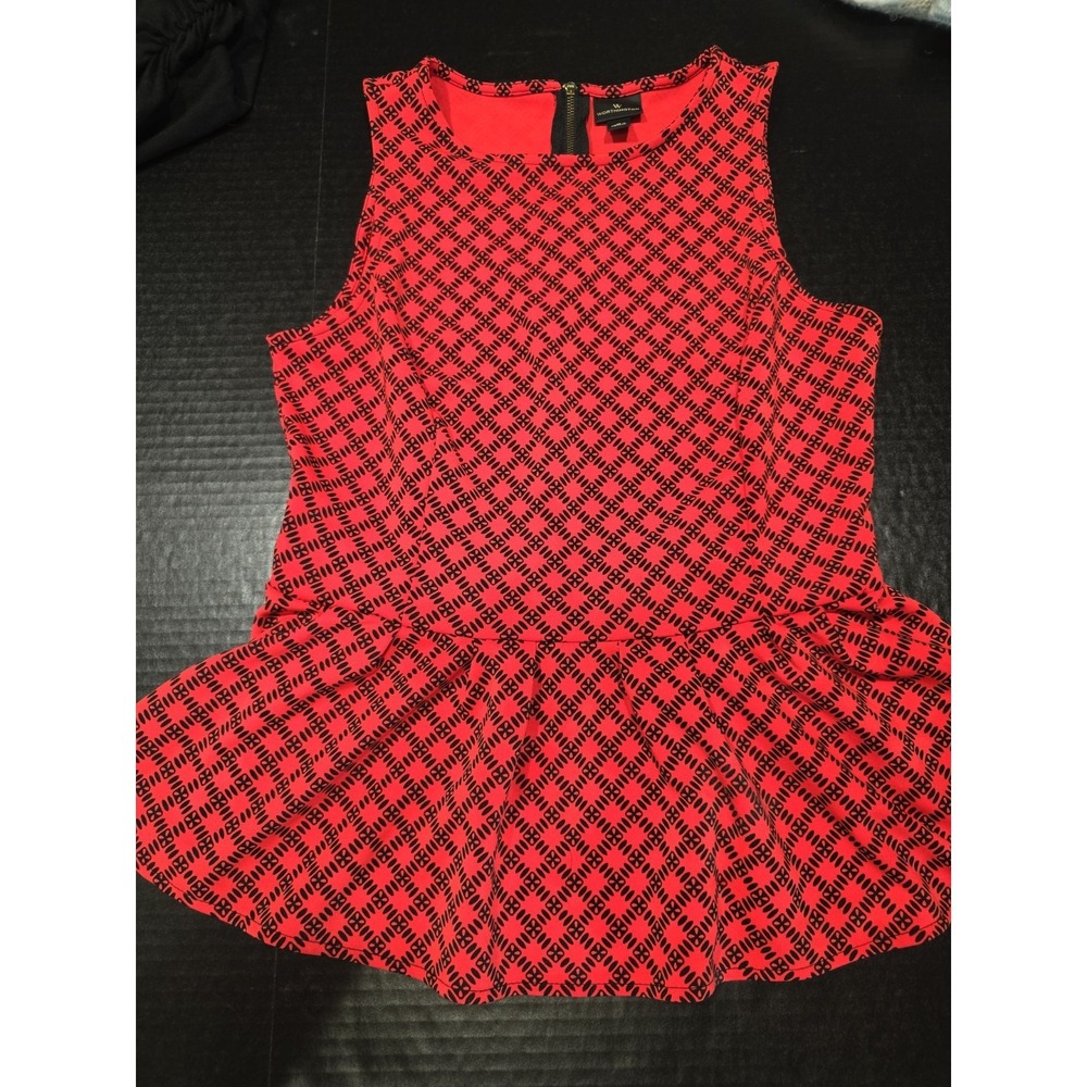 Worthington‎ Woman Sleeveless Gathered Blouse Back Zipper Red Black Size M